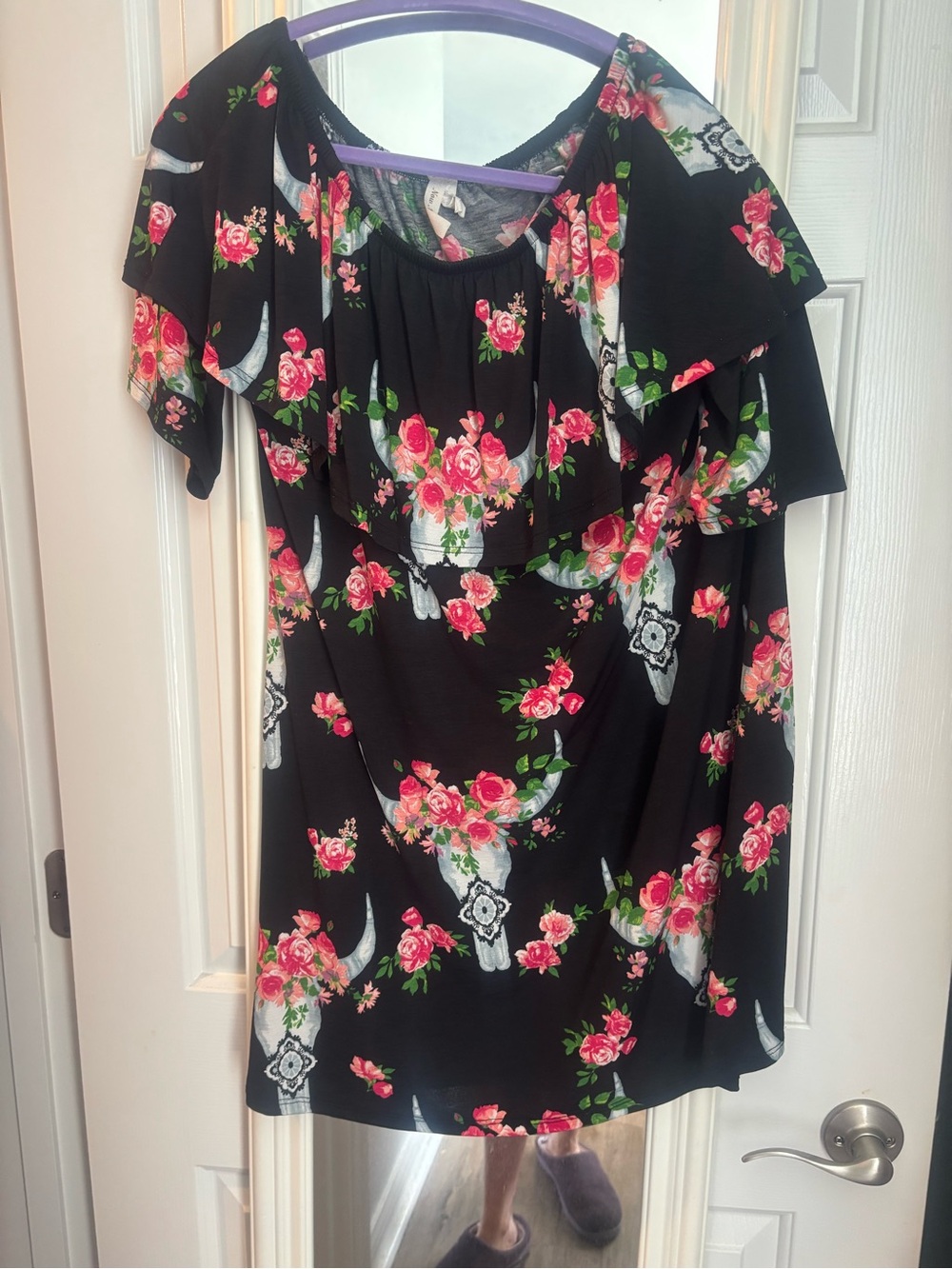 Xhilaration Black Dress with Pink Rose & White Skull Motif